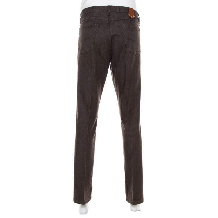 Pre Owned Louis Vuitton Brown Denim Tapered Leg Jeans XL