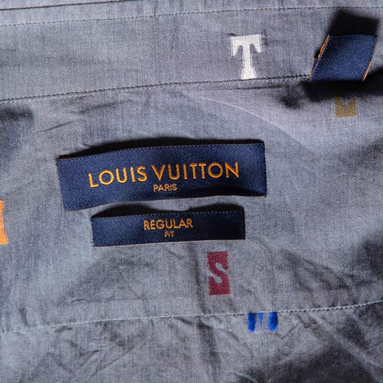 Pre Owned Louis Vuitton Grey Cotton Fil Coupé Detail DNA Collared Shirt M