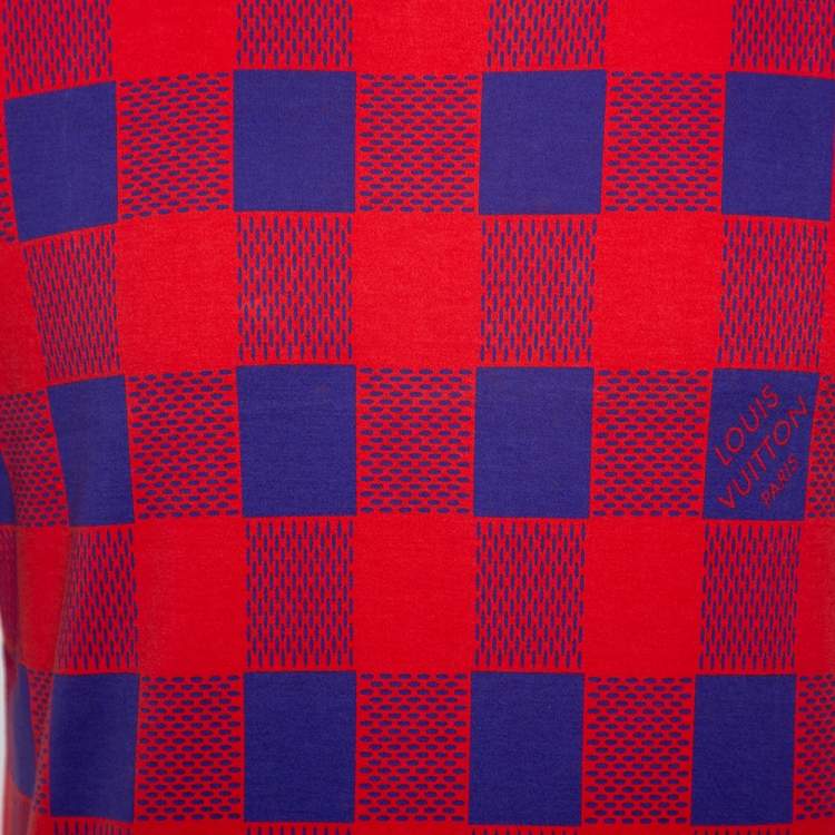 Pre Owned Louis Vuitton Red & Blue Masai Damier Printed Cotton Crewneck T-Shirt XXL