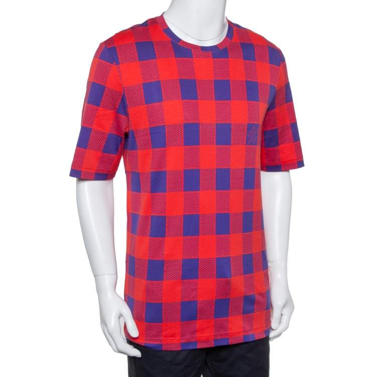 Louis Vuitton Red & Blue Masai Damier Printed Cotton Crewneck T-Shirt XXL Louis  Vuitton