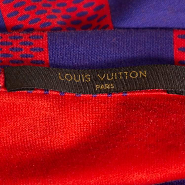 Pre Owned Louis Vuitton Red & Blue Masai Damier Printed Cotton Crewneck T-Shirt XXL