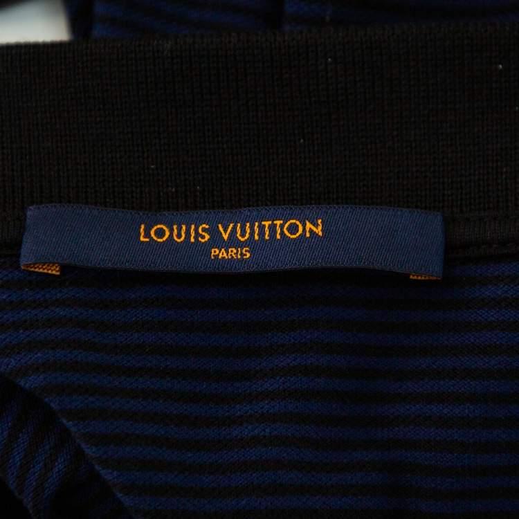 Pre Owned Louis Vuitton Blue and Black Horizontal Striped Cotton Pique Polo T-Shirt M