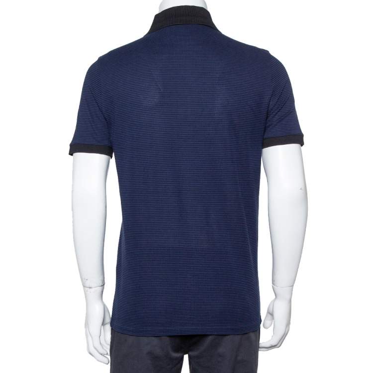 Pre Owned Louis Vuitton Blue and Black Horizontal Striped Cotton Pique Polo T-Shirt M