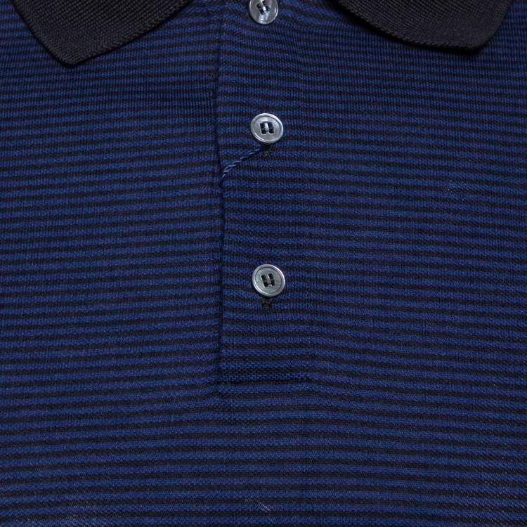 Pre Owned Louis Vuitton Blue and Black Horizontal Striped Cotton Pique Polo T-Shirt M