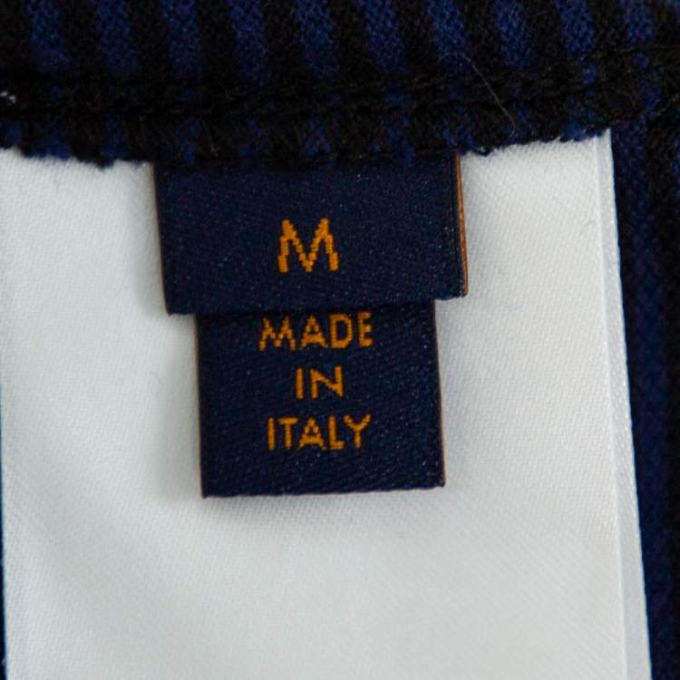 Pre Owned Louis Vuitton Blue and Black Horizontal Striped Cotton Pique Polo T-Shirt M