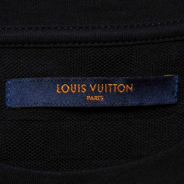 Pre Owned Louis Vuitton Black Cotton Damier Pocket Crewneck T-Shirt L