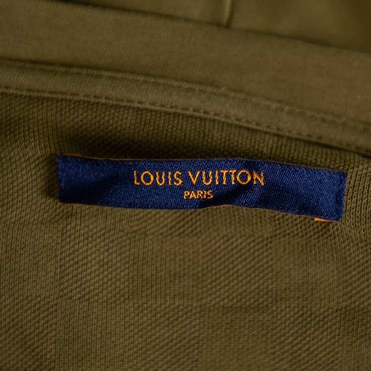 Pre Owned Louis Vuitton Military Green Cotton Damier Pocket Crewneck T-Shirt L