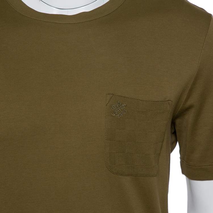 Pre Owned Louis Vuitton Military Green Cotton Damier Pocket Crewneck T-Shirt L