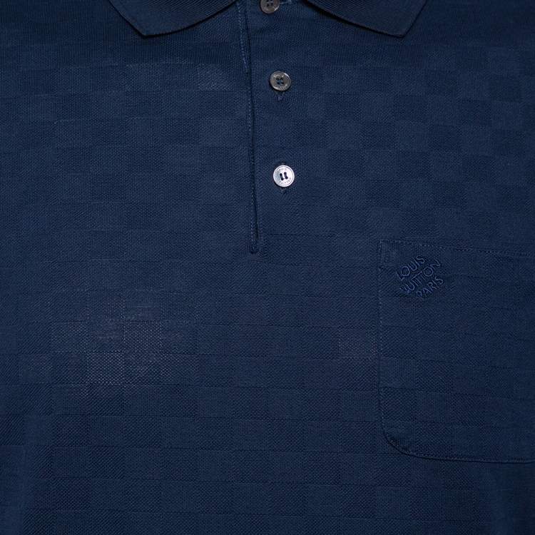 Pre Owned Louis Vuitton Navy Blue Cotton Pique Damier Pattern Polo T-Shirt L