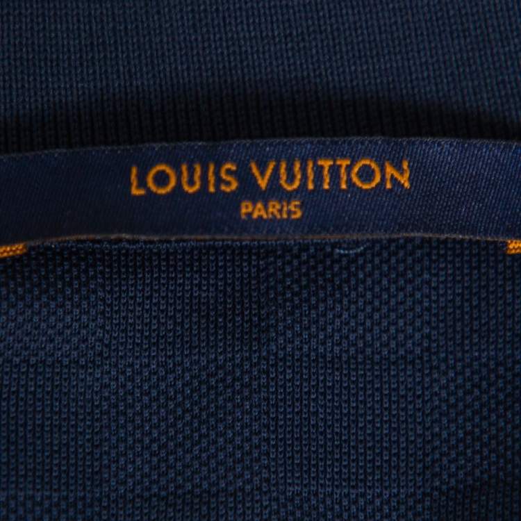 Pre Owned Louis Vuitton Navy Blue Cotton Pique Damier Pattern Polo T-Shirt L