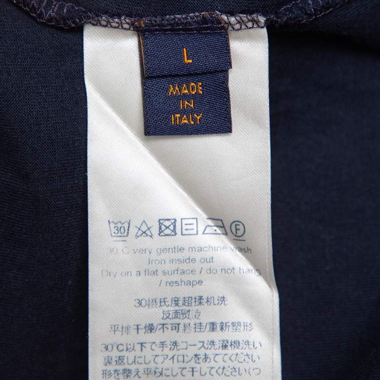Pre Owned Louis Vuitton Navy Blue Cotton Classic Crewneck T-Shirt L