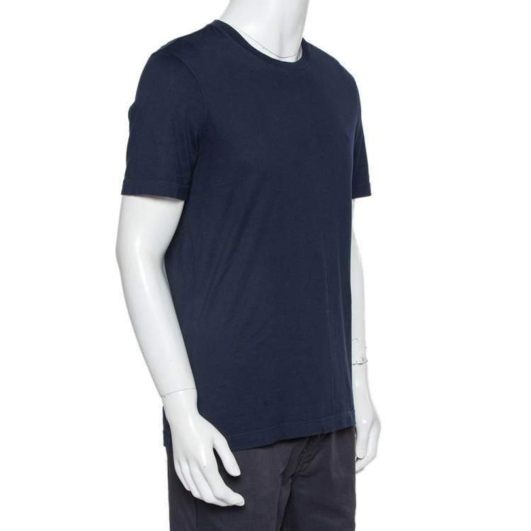 Pre Owned Louis Vuitton Navy Blue Cotton Classic Crewneck T-Shirt L