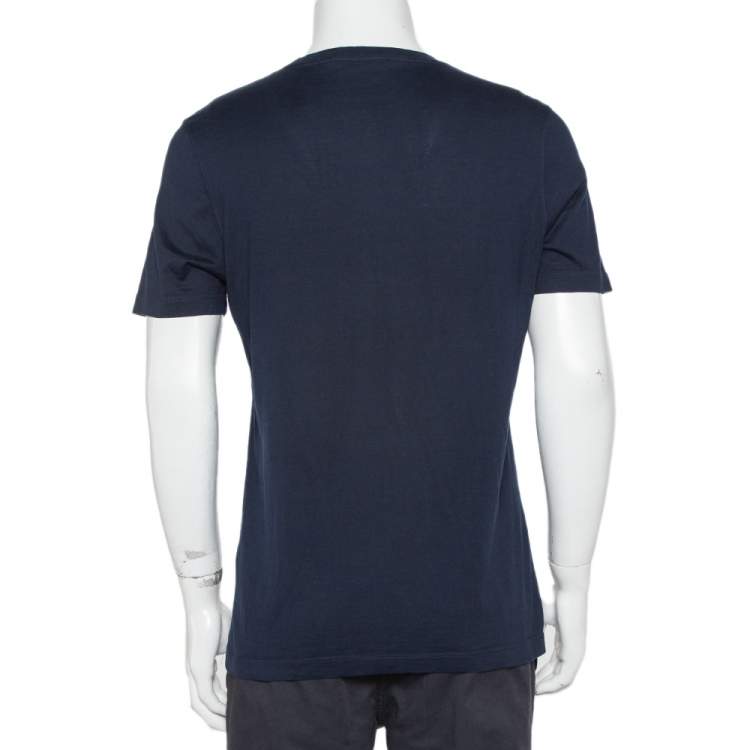 Pre Owned Louis Vuitton Navy Blue Cotton Classic Crewneck T-Shirt L