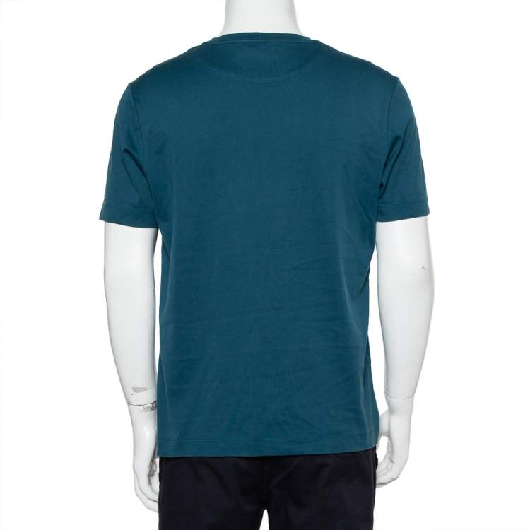 مملوكة مسبقًا Louis Vuitton Teal Blue Cotton Damier Pocket Crewneck T-Shirt L