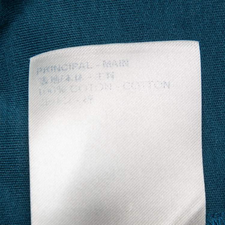 مملوكة مسبقًا Louis Vuitton Teal Blue Cotton Damier Pocket Crewneck T-Shirt L