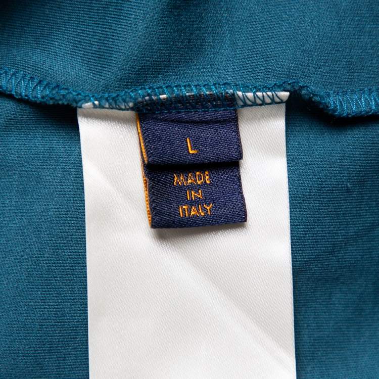 مملوكة مسبقًا Louis Vuitton Teal Blue Cotton Damier Pocket Crewneck T-Shirt L