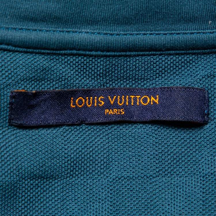 مملوكة مسبقًا Louis Vuitton Teal Blue Cotton Damier Pocket Crewneck T-Shirt L