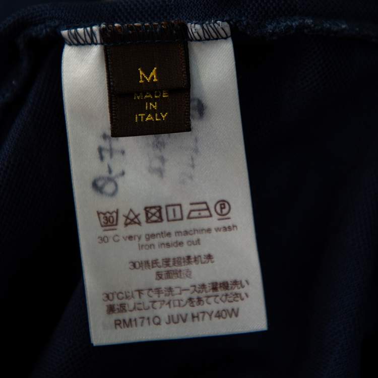 Pre Owned Louis Vuitton Navy Blue Cotton Knit Polo T-Shirt M