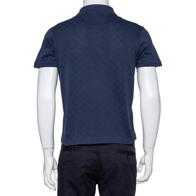 Pre Owned Louis Vuitton Navy Blue Cotton Knit Polo T-Shirt M