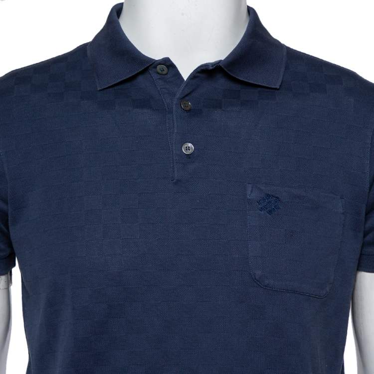 Pre Owned Louis Vuitton Navy Blue Cotton Knit Polo T-Shirt M
