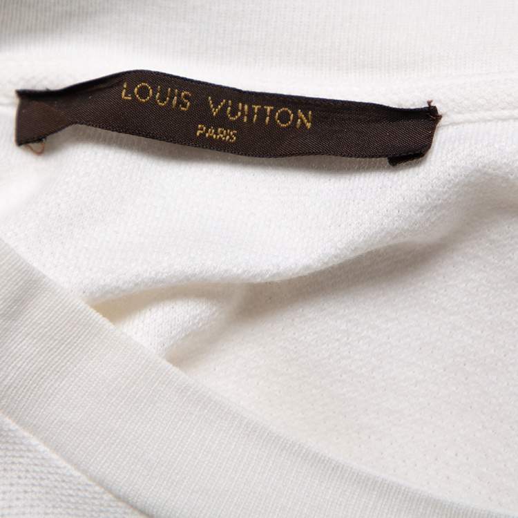 Pre Owned Louis Vuitton White Logo Printed Cotton Knit Crewneck T-Shirt L