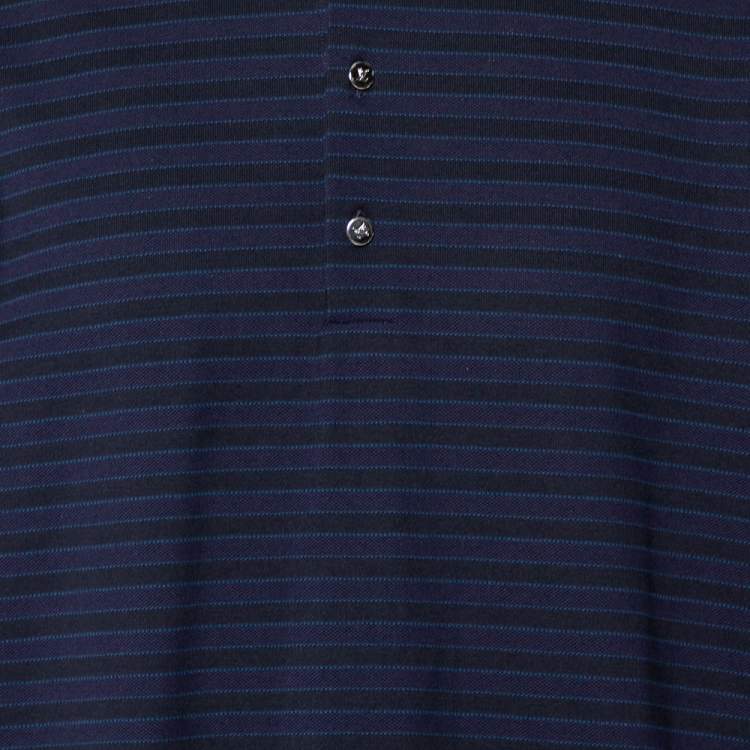 مملوكة مسبقًا  Louis Vuitton Navy Blue Striped Cotton Pique Polo T-Shirt 4L