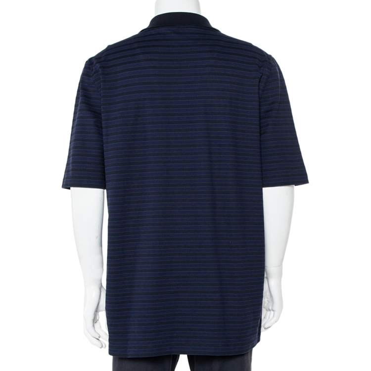 مملوكة مسبقًا  Louis Vuitton Navy Blue Striped Cotton Pique Polo T-Shirt 4L