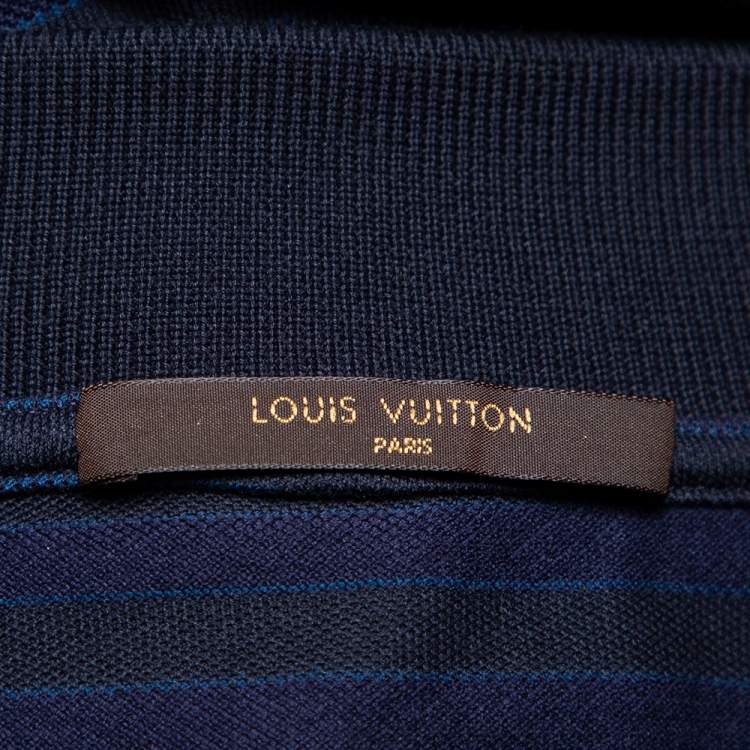 مملوكة مسبقًا  Louis Vuitton Navy Blue Striped Cotton Pique Polo T-Shirt 4L