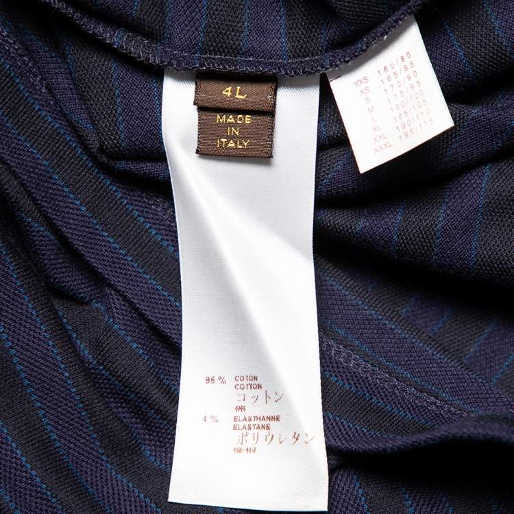 مملوكة مسبقًا  Louis Vuitton Navy Blue Striped Cotton Pique Polo T-Shirt 4L