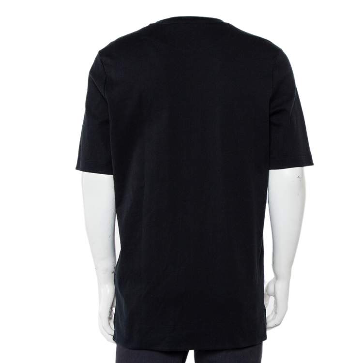 Pre Owned Louis Vuitton Black Cotton Damier Patch Pocket Detail High Low Hem T-Shirt XXL