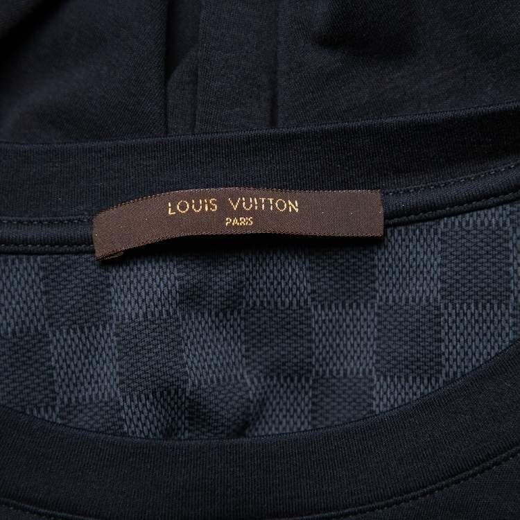 Pre Owned Louis Vuitton Black Cotton Damier Patch Pocket Detail High Low Hem T-Shirt XXL