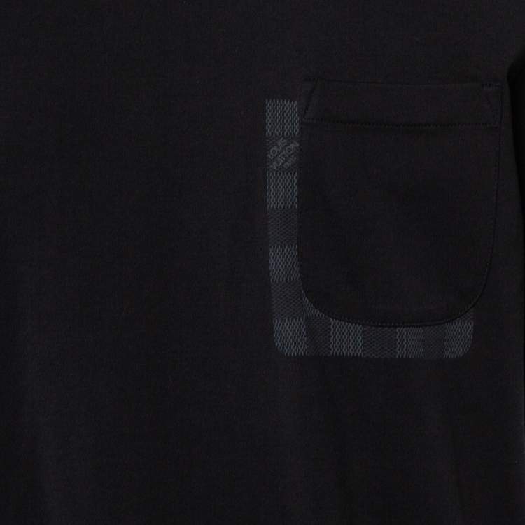 Pre Owned Louis Vuitton Black Cotton Damier Patch Pocket Detail High Low Hem T-Shirt XXL