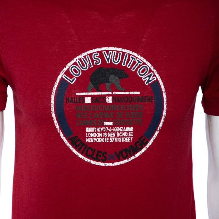 مملوكة مسبقًا Louis Vuitton Red Graphic Print Cotton Knit Crewneck T-Shirt S