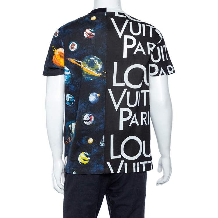 Pre Owned Louis Vuitton Black Split Hawaiian Galaxy Print Cotton Crew Neck T-Shirt M
