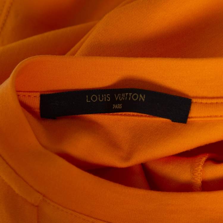 Pre Owned Louis Vuitton Orange Cotton Damier Pocket Printed Crewneck T-Shirt XXL