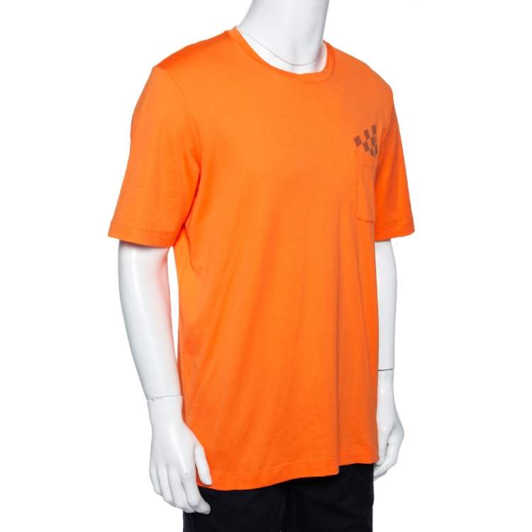 Louis Vuitton Orange Cotton Damier Pocket Printed Crewneck T-Shirt
