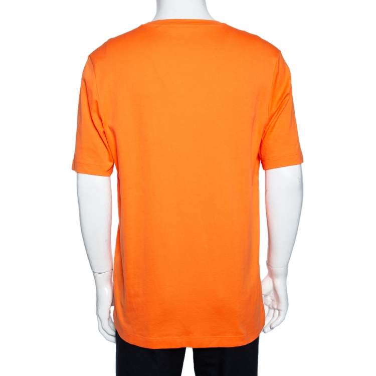 Pre Owned Louis Vuitton Orange Cotton Damier Pocket Printed Crewneck T-Shirt XXL