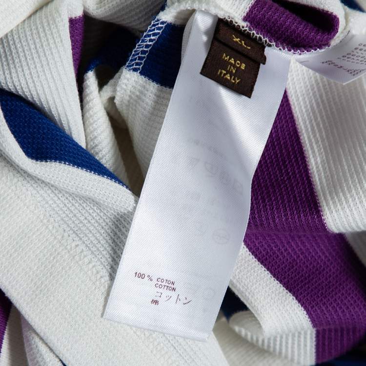 مملوكة مسبقًا Louis Vuitton Off-White Cotton Striped Detail Polo T-Shirt XL