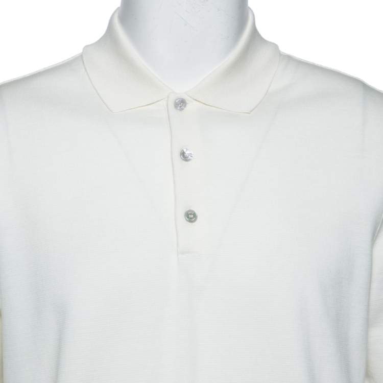 مملوكة مسبقًا Louis Vuitton Off-White Cotton Striped Detail Polo T-Shirt XL