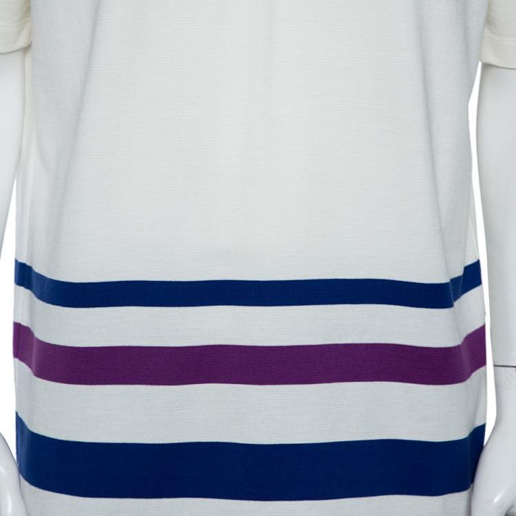 مملوكة مسبقًا Louis Vuitton Off-White Cotton Striped Detail Polo T-Shirt XL