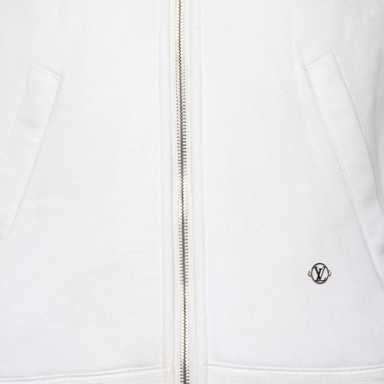 Pre Owned Louis Vuitton White Cotton Knit Zip up Hood Jacket XS