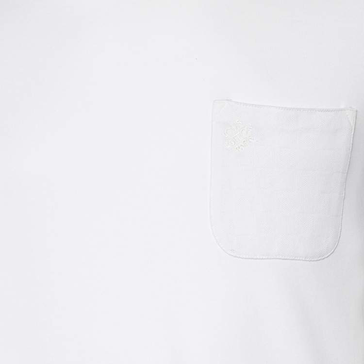 Pre Owned Louis Vuitton White Cotton Damier Pocket Detail Crewneck T-Shirt XS
