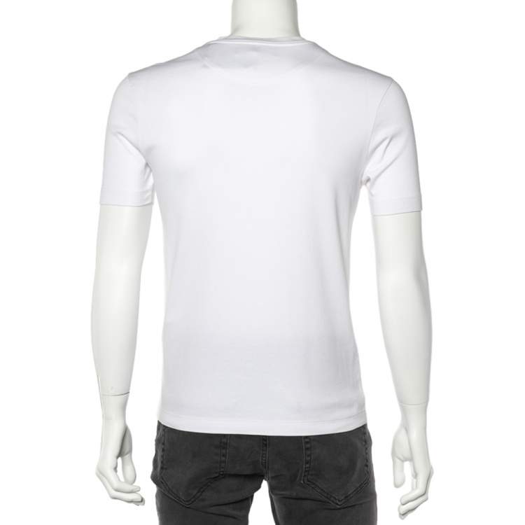 Pre Owned Louis Vuitton White Cotton Damier Pocket Detail Crewneck T-Shirt XS