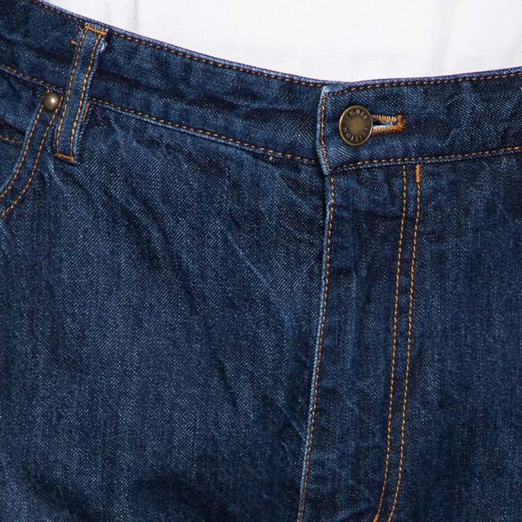 مملوكة مسبقًا Louis Vuitton Indigo Denim Leather Tab Detail Regular Jeans XXL