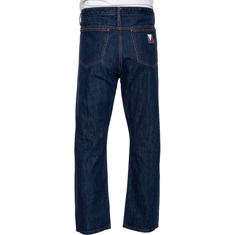 مملوكة مسبقًا Louis Vuitton Indigo Denim Leather Tab Detail Regular Jeans XXL