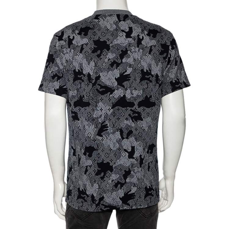 مملوكة مسبقًا Louis Vuitton Navy Blue Camo Cotton Jacquard Crewneck T-Shirt XL