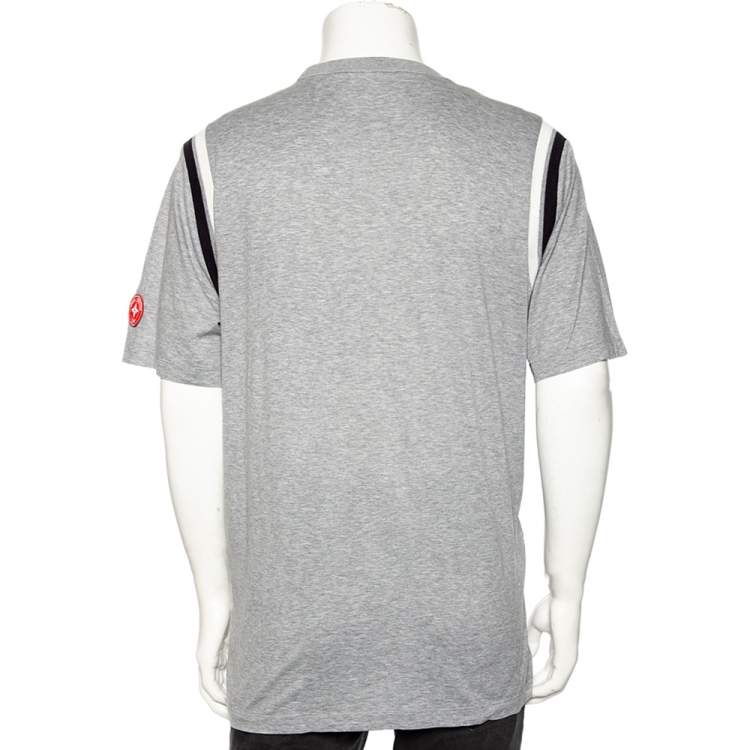 Pre Owned Louis Vuitton Grey Cotton Contrast Rib Detailed Crew Neck T-Shirt XXL