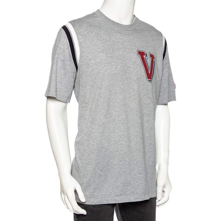 Pre Owned Louis Vuitton Grey Cotton Contrast Rib Detailed Crew Neck T-Shirt XXL