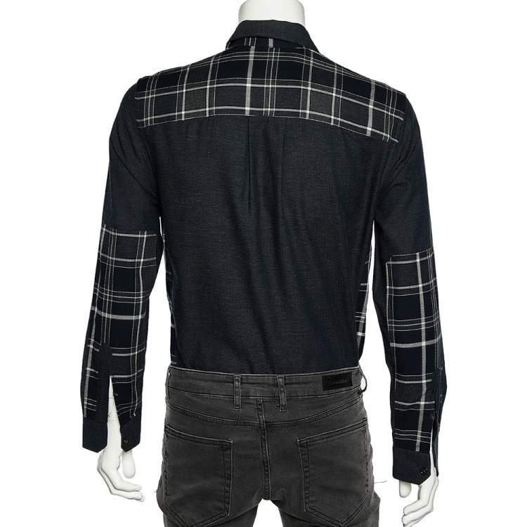 Pre Owned Louis Vuitton Black Cotton & Checkered Paneled Button Front Shirt S