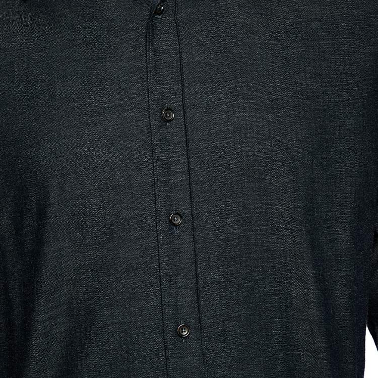 Pre Owned Louis Vuitton Black Cotton & Checkered Paneled Button Front Shirt S